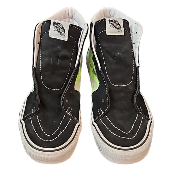 Vans SK8-Hi black suede with neon flames high top sneakers W9.5, M8 - Picture 2 of 12